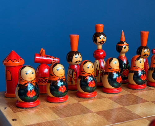 Vintage soviet wooden - vintage, chess