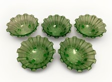Set of Five Vintage Stolzle Green Glass Footed Dessert Bowls
