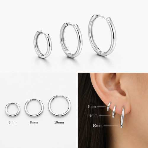 Silver plain huggie hoop - huggie,