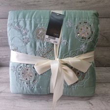NEXT Green Satin Bedspread Bed Throw Flowers Sequins 260x280cm Brand New RRP £90