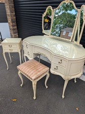 French Louis Style Dressing Table Stool & Bedside Table Cream Shabby Chic