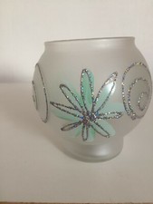 Turquoise Glittery Frosted Glass Tea Light Holder by Clare Davis Designs