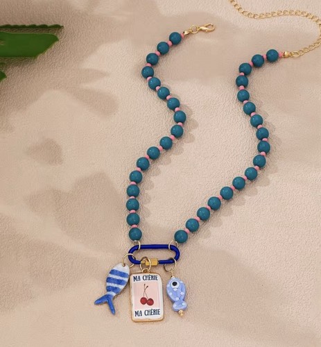 Handmade resin beaded necklace - handmade,