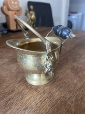 Vintage Small Brass Coal Scuttle. Antique Brass Bucket with Handle.