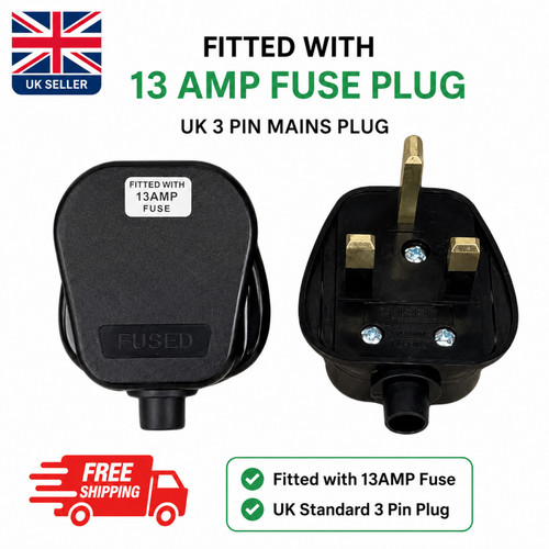 Black mains plug 13a pin - plug,