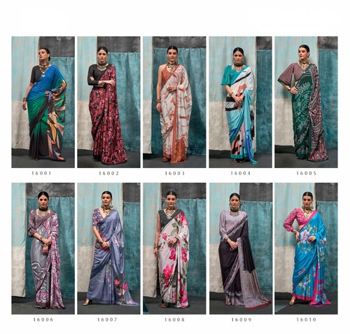 Printed silk crepe saree - crepe,