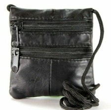 Real Leather Shoulder Mini Neck Purse Cross Body Travel Satchel Bag Black