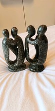 2 x Vintage SHONA Soap Stone Sculptures ~ Hand Carved Africa ~ Family Group