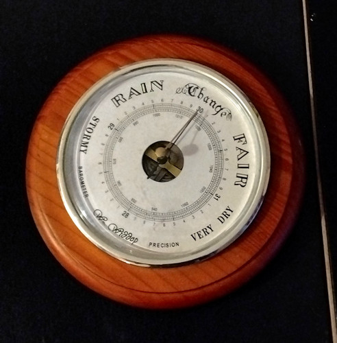 Round wooden aneroid - aneroid, barometer