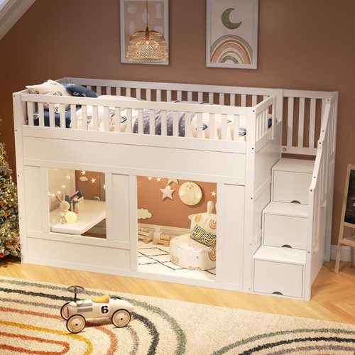 White wooden house bunk - white, bed