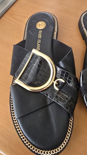 Ladies black gold slip on - black, slip-on