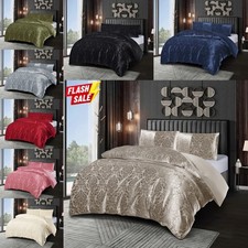 Floral Jacquard Damask Duvet Quilt Cover Reversible Bedding Set Double King Size
