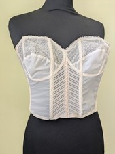 Vintage 1960s White Strapless Nylon Bullet Bra Corset Longline 36A Silhouette 
