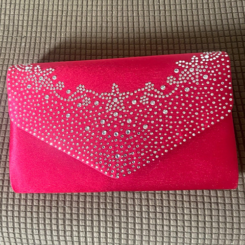 Satin red rhinestone clutch - satin,