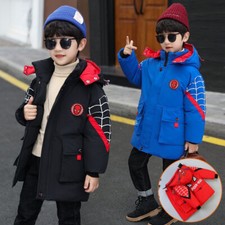 Kids Boys Spiderman Hooded Puffer Jacket Winter Toddler Coat Parka Outerwear UK%