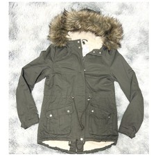 H&M Ladies Winter Jacket Coat Fur Hooded Khaki Jacket Size UK 8 Brand new