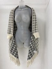 Christian Dior Checked Wool Blend Wrap Shawl with Fringe Trim Preloved 