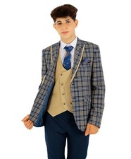 Boys Plaid Check Suit Navy