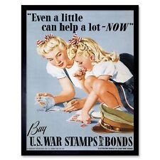 War Propaganda Ww2 Stamp Bond Usa Vintage Advertising Retro 12X16 Framed Print