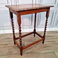 Antique Oak Hall Table – Solid Wood Barley Twist Legs – Jacobean Style Lamp Side