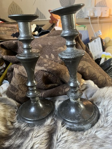 Vintage pewter candle sticks - vintage,