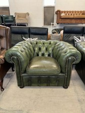 Chesterfield Green Real Leather Vintage Tub Chair (2 Available)
