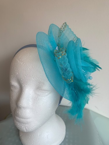Turquoise feather fascinator - turquoise,