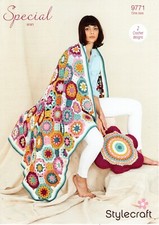 Stylecraft Special Aran Crochet Pattern - 9771 Blanket & Cushion