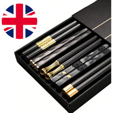 5 Pairs Antimicrobial Alloy Chopsticks Reusable Metal Utensils Set for Kitchen