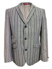 Mens Linen Blazer Blue White