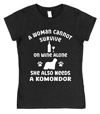 A Woman Cannot Survive Wine Alone Komondor T-Shirt for Hungarian Dog Owner Gift