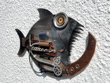 HANDMADE SCULPTURE FISH FISHING ANGLING GIFT ART RECLAIMED STEAMPUNK DRIFTWOOD