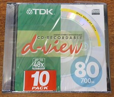 10-pack TDK CD-R D-View 700MB 80 min, Slim Jewel Case, New and Sealed