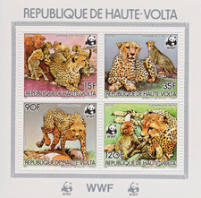 Upper-Volta (Burkina Faso) 1984 WWF Cheetah Souvenir Sheet perforated MNH