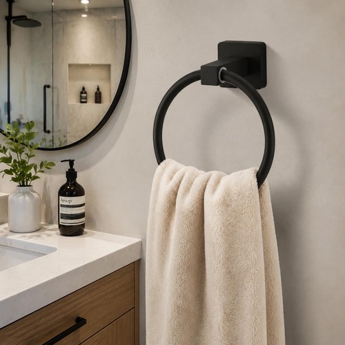 Matte black towel ring - matte,