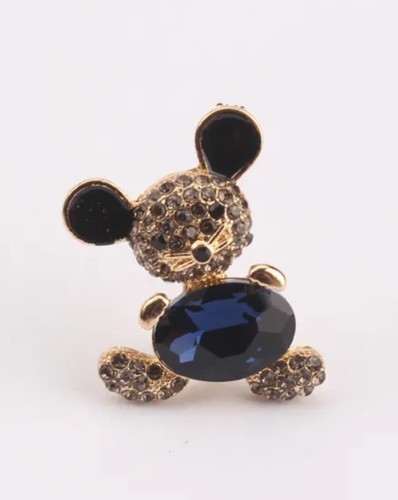 Mouse brooch pin blue gem - pin,