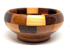 Vtg MCM Cambridge Ware Small Chequered Wooden Trinket Jewellery Dish Bowl