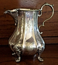 Quality Antique Milk Cream Water Silver Plated Jug - Paw Feet  Gilded Interior