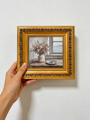Pink floral vase oil painting - vase,