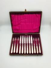 Antique Edwardian Mother-of-Pearl & Sterling Silver Dessert Cutlery Set - 1905