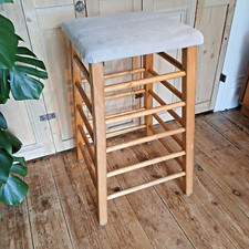 LARGE VINTAGE OAK SCHOOL GYM STOOL HORSE OR ARTISTS STOOL SUEDE PROP