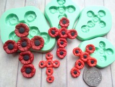 1x Mini Craft Mould: Red Poppy Flower Cross (4 size choice) Clay Resin Cupcake