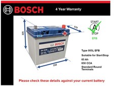 EFB Car Battery S4E40 Bosch 005L EFB 650A 65Ah 4Yr WTY 232x173x225 Start Stop