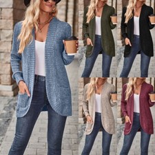 Womens Ribbed Long Sleeve Sweater Cardigan Ladies Casual Loose Solid Jumper Coat