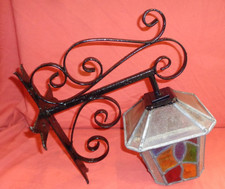 Vintage Retro Leaded Stained Coloured Glass Outside Wall Porch Light Lantern