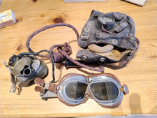 VINTAGE RAF  TYPE LEATHER FLYING HELMET GOGGLES AND OXYGEN MASK AIR FORCE