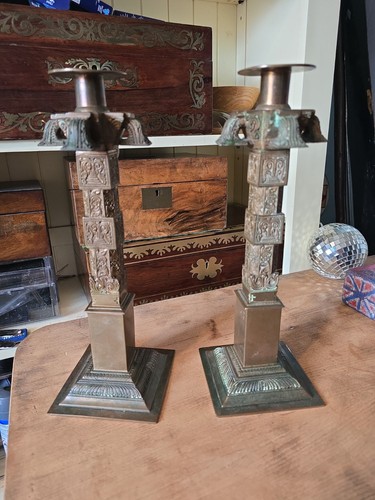 Bronze temple candle sticks - bronze,