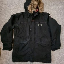 Helly Hansen Primaloft Jacket Mens Black Parka Hooded XL Coat Warm Fur Hood