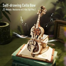 ROKR 3D Wooden Puzzle Magic Cello Mechanical Music Box Model Kit Decor Toy Gifts