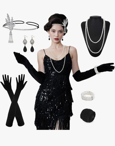 1920s flapper dress black - 1920s,